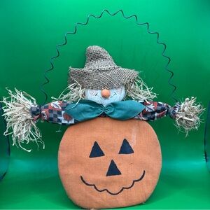 Vintage Distressed Pumpkin Scarecrow Fall Harvest Wall Door Decor Wire Hanger